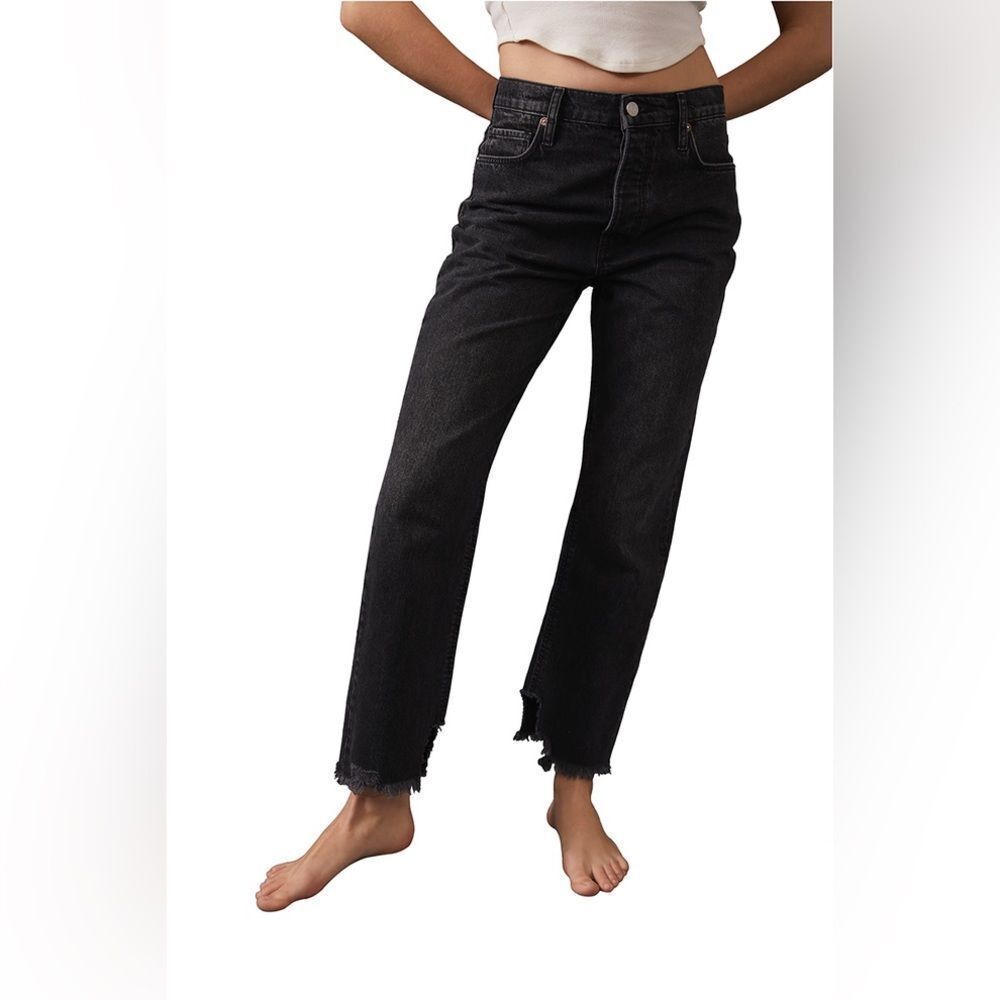 NWT we The Free Tapered Baggy Boyfriend Jeans Black High Rise Fringe Sz 27
